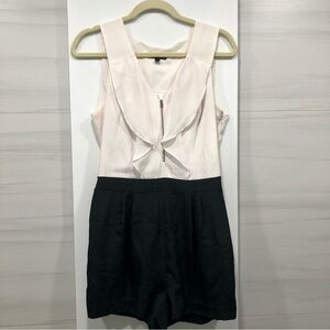 Express Sleeveless Two-Tone Romper with Ruffle V-Neck